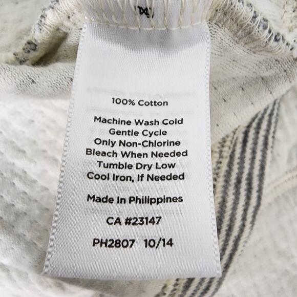 T by Talbots Sweatshirt Womens Large Ivory Gray Stripe Zip Pockets Cotton Knit - Picture 11 of 11